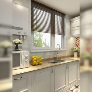 persianas de madera instaladas en un cocina