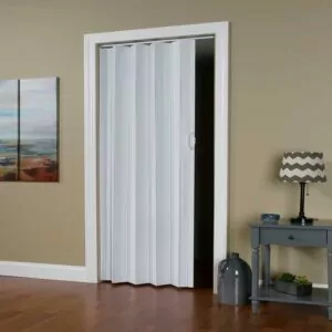 puerta plegable de pvc lisa color blanco humo
