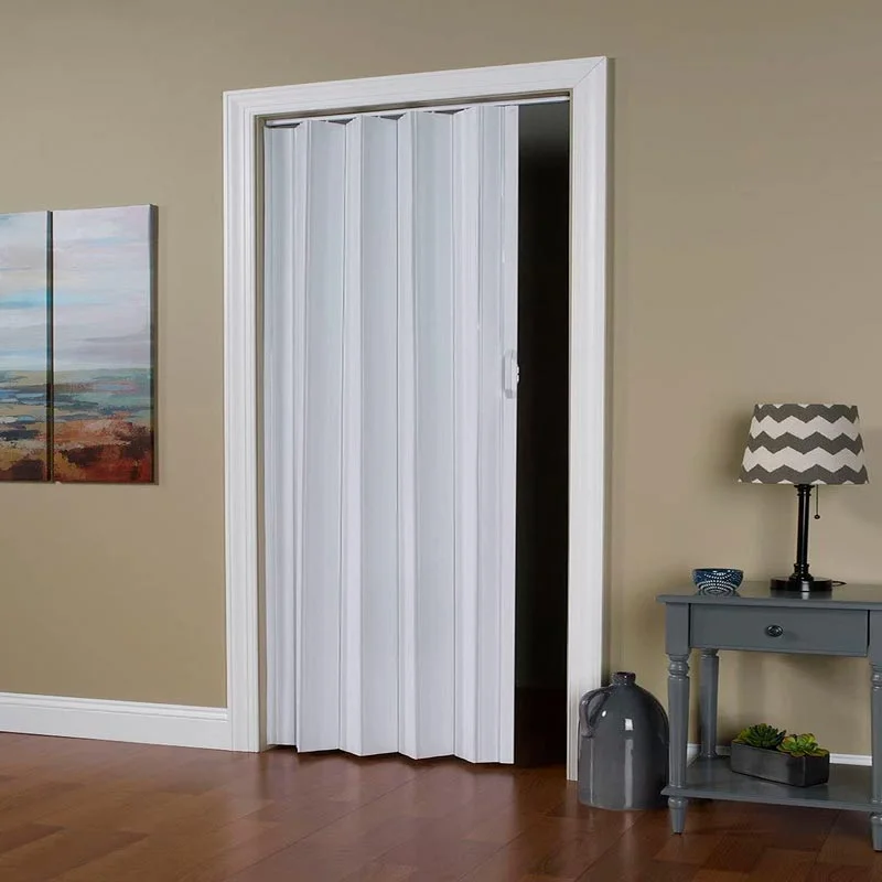 puerta plegable de pvc lisa color blanco humo