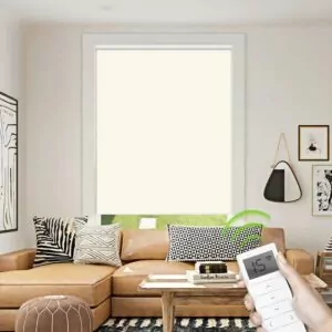 Cortinas roller blackout motorizadas color crema + control remoto marca rollux, calidad premium