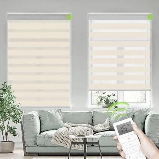 Cortinas roller duo zebra motorizadas color cream + control remoto marca rollux