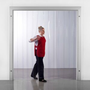 Cortinas en tiras de PVC transparente kit completo con sistema de sujeción, fabricación a la medida, 50% de superposición, para tráfico liviano o mediano