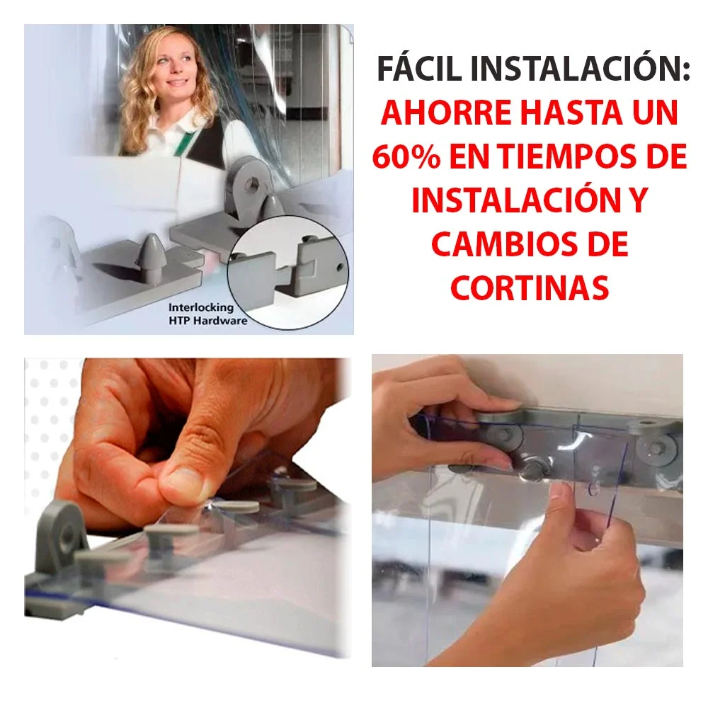 Cortinas en tiras de PVC transparente kit completo con sistema de sujeción, fabricación a la medida, 50% de superposición, para tráfico liviano o mediano - Imagen 3