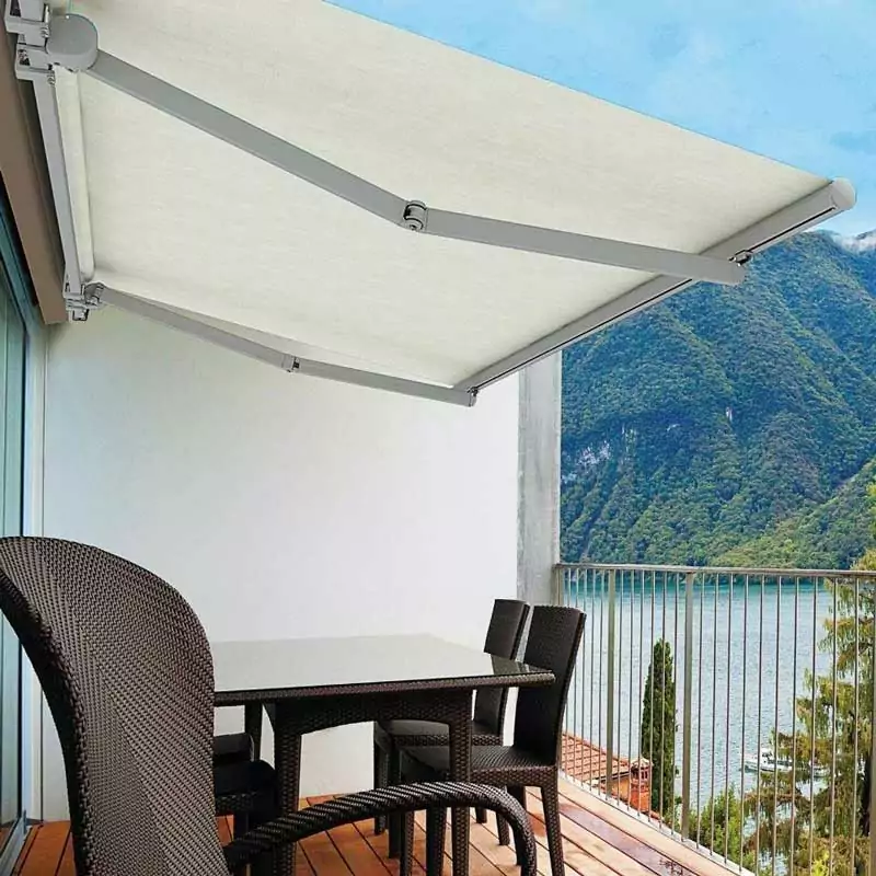 Toldo Proyectante retráctil marca Flexalum tela Sahara con protección UV - Sistema Roma, Manual o Motorizado, estructura de aluminio - Imagen 4