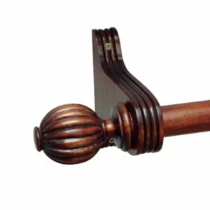 Barra de Madera para Cortinas a la medida, terminal modelo Calabaza y soportes, variedad de colores