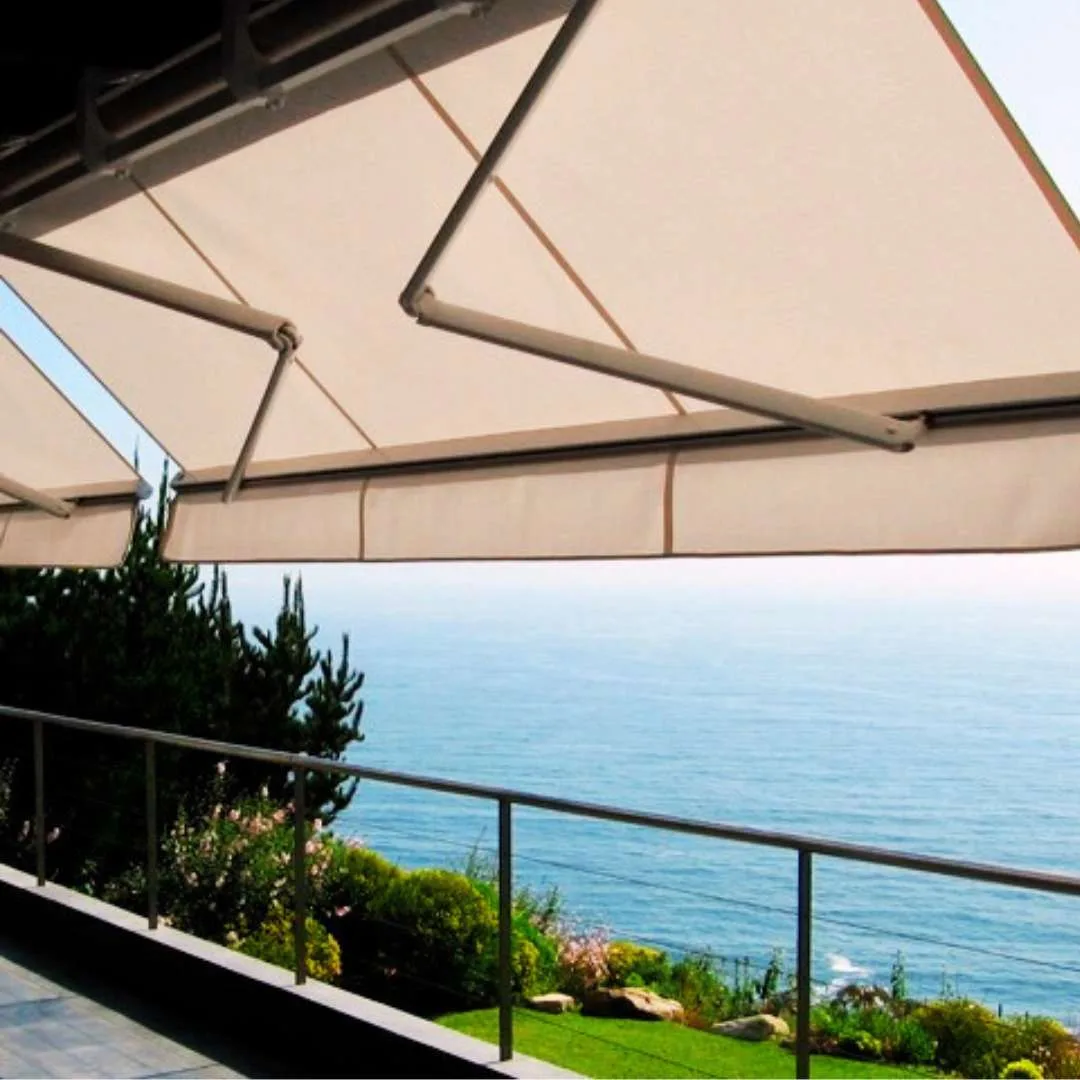 Toldo Proyectante retráctil marca Flexalum tela Sahara con protección UV - Sistema Roma, Manual o Motorizado, estructura de aluminio - Imagen 5