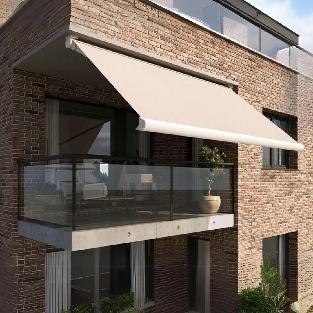 Toldo Proyectante retráctil marca Flexalum tela Sahara con protección UV - Sistema Roma, Manual o Motorizado, estructura de aluminio - Imagen 3