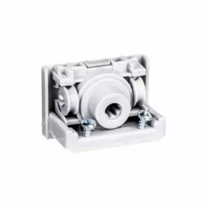 Mecanismo para persianas verticales color gris, incluye el control principal y el extremo opuesto