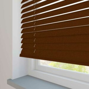 Persianas horizontales de aluminio de 25mm marca Vertilux color walnut