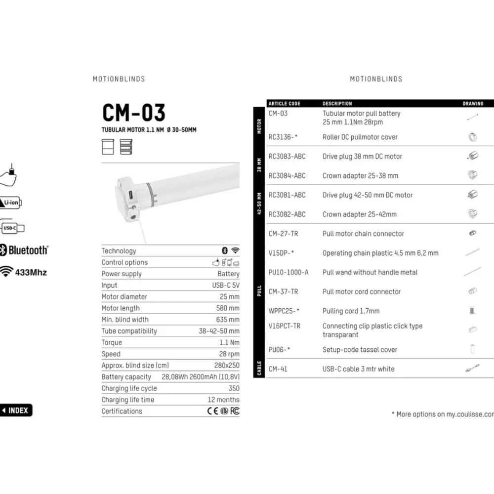 Motor a batería de litio marca Coulisse MotionBlinds CM-03 Bluetooth para cortinas roller compatible con tubo de 38mm - Imagen 5