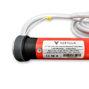 Motor eléctrico marca Vertilux Celtic RF 6 Nm para cortinas roller – 220V, 35 mm, silencioso, sin control remoto