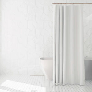 Cortinas para ducha a medida, impermeables de 100% PVC con ojales de aluminio y ganchos de plástico, variedad de colores y diseños