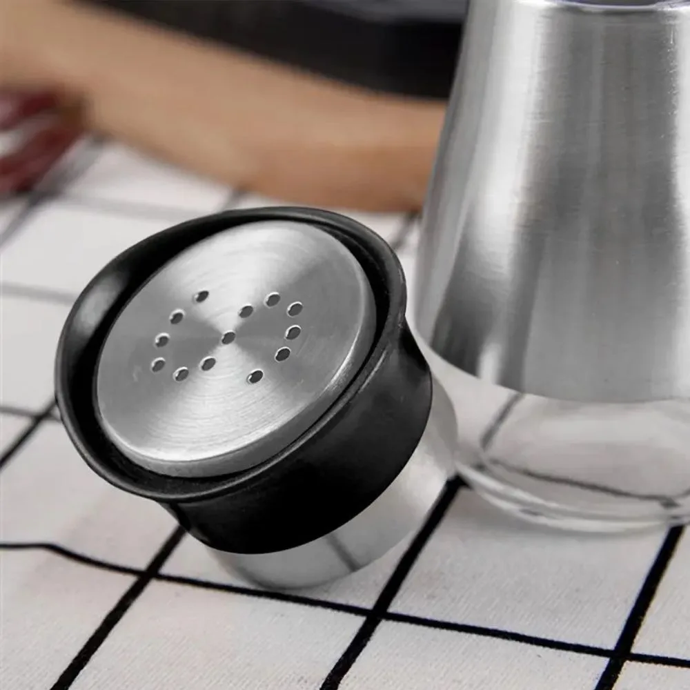 Salero y Pimentero de Acero Inoxidable 2 piezas - Dispensadores de Condimentos para Cocina (Plateado con negro) - Imagen 8