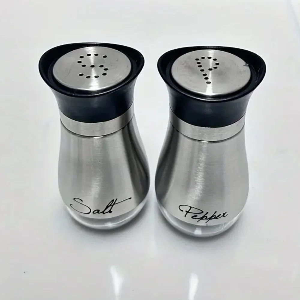 Salero y Pimentero de Acero Inoxidable 2 piezas - Dispensadores de Condimentos para Cocina (Plateado con negro) - Imagen 7