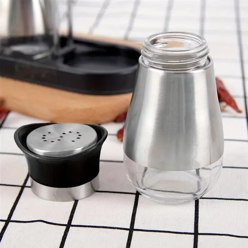 Salero y Pimentero de Acero Inoxidable 2 piezas - Dispensadores de Condimentos para Cocina (Plateado con negro) - Imagen 6