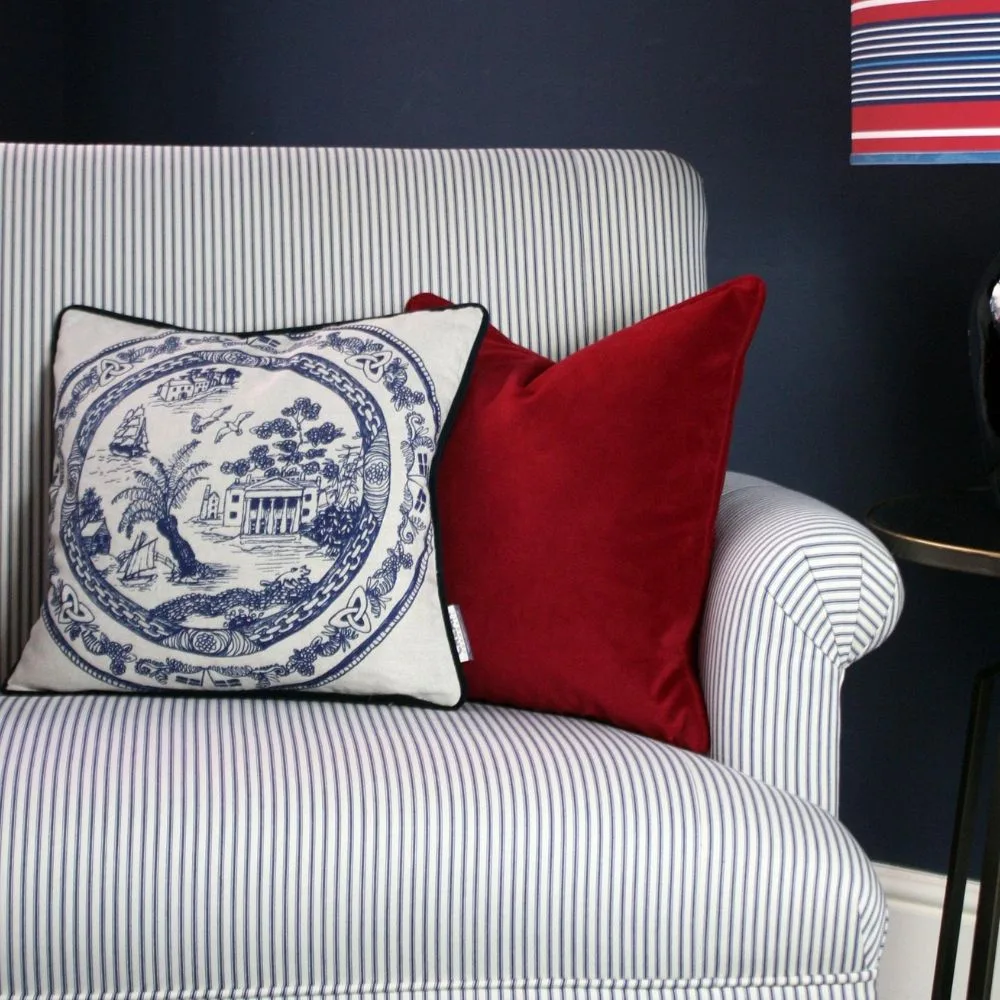 Funda de cojín en terciopelo rojo hecho a mano con cierre fácil de 45 cm x 45 cm - Imagen 3