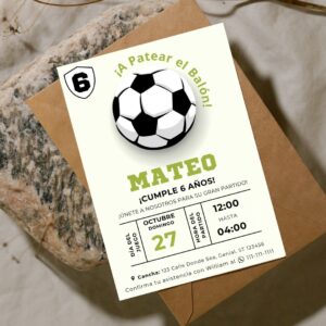 Invitaciones de Cumpleaños de Fútbol Personalizables, Edita Fácilmente en Canva y Descarga al Instante, 5x7 en fondo blanco