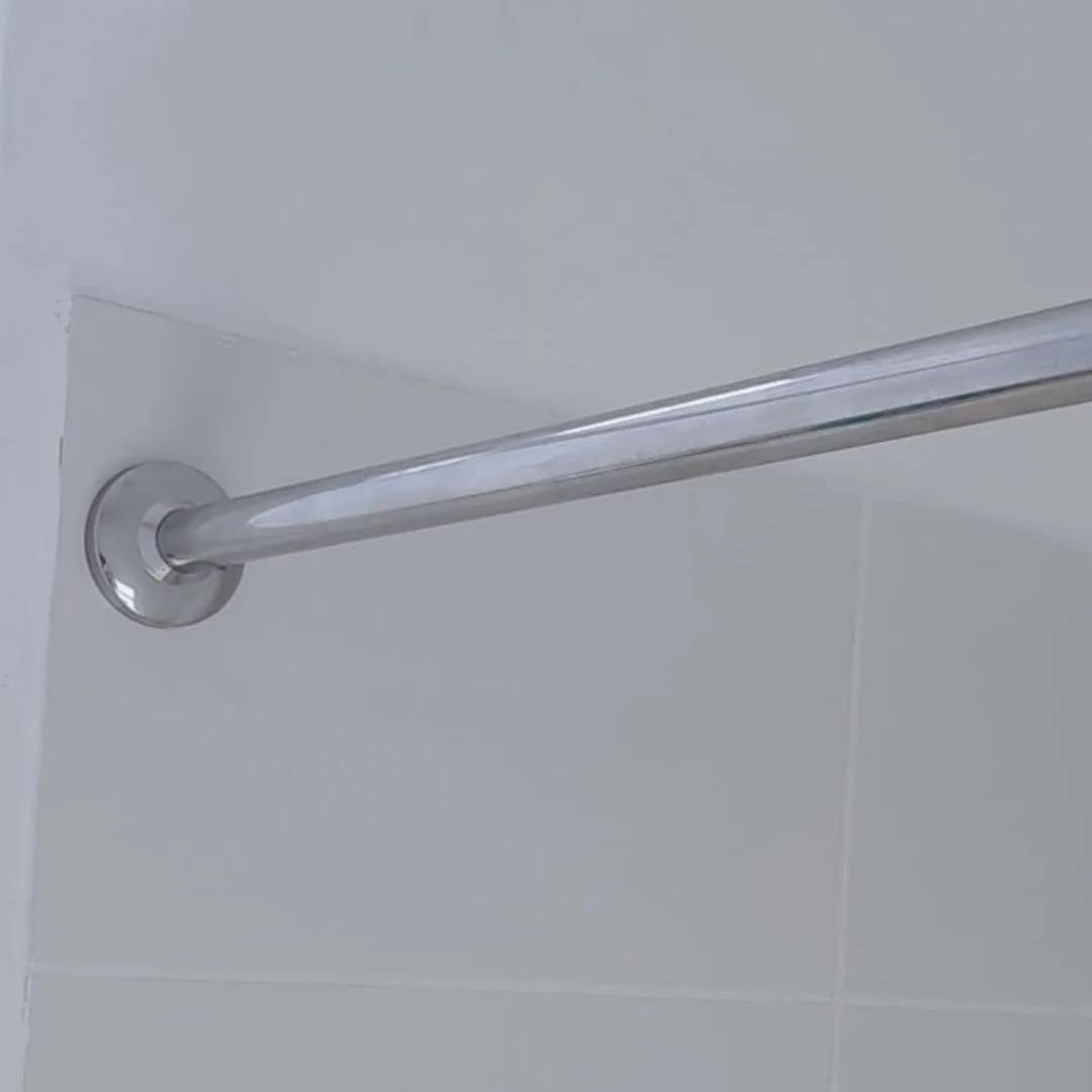 Barra de acero para cortinas de baño a medida, de alta calidad con brida y tapa canopla embellecedora - Imagen 2