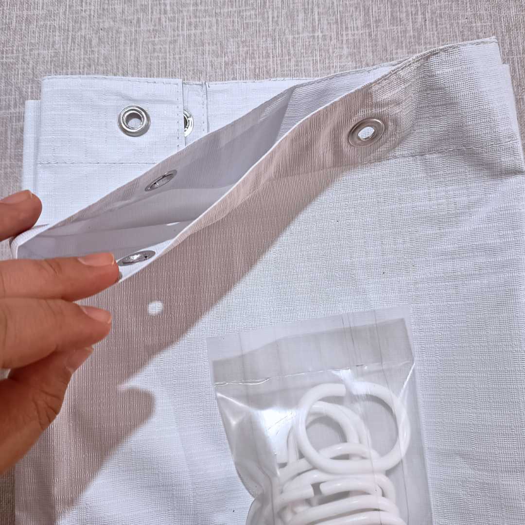 cortinas para ducha de pvc color blanca con ganchos 05