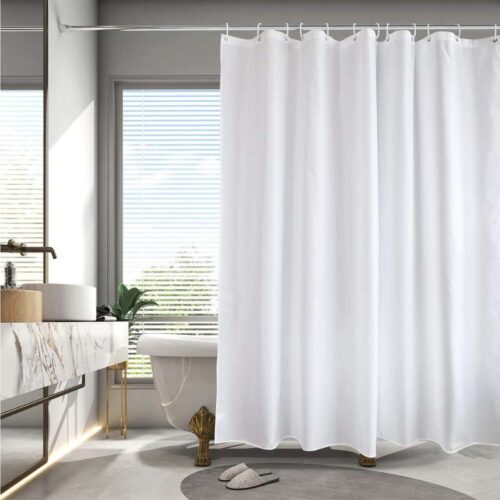 Cortinas de Ducha Blanca con Ojales de Aluminio Inoxidable, Antihongos, Disponible en Varias Medidas, incluye ganchos blancos de plástico