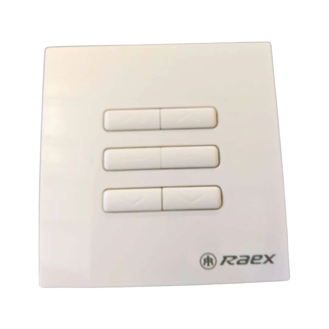 Interruptor marca RAEX modelo AR8621 de 02 canales para cortinas roller eléctricas, color blanco