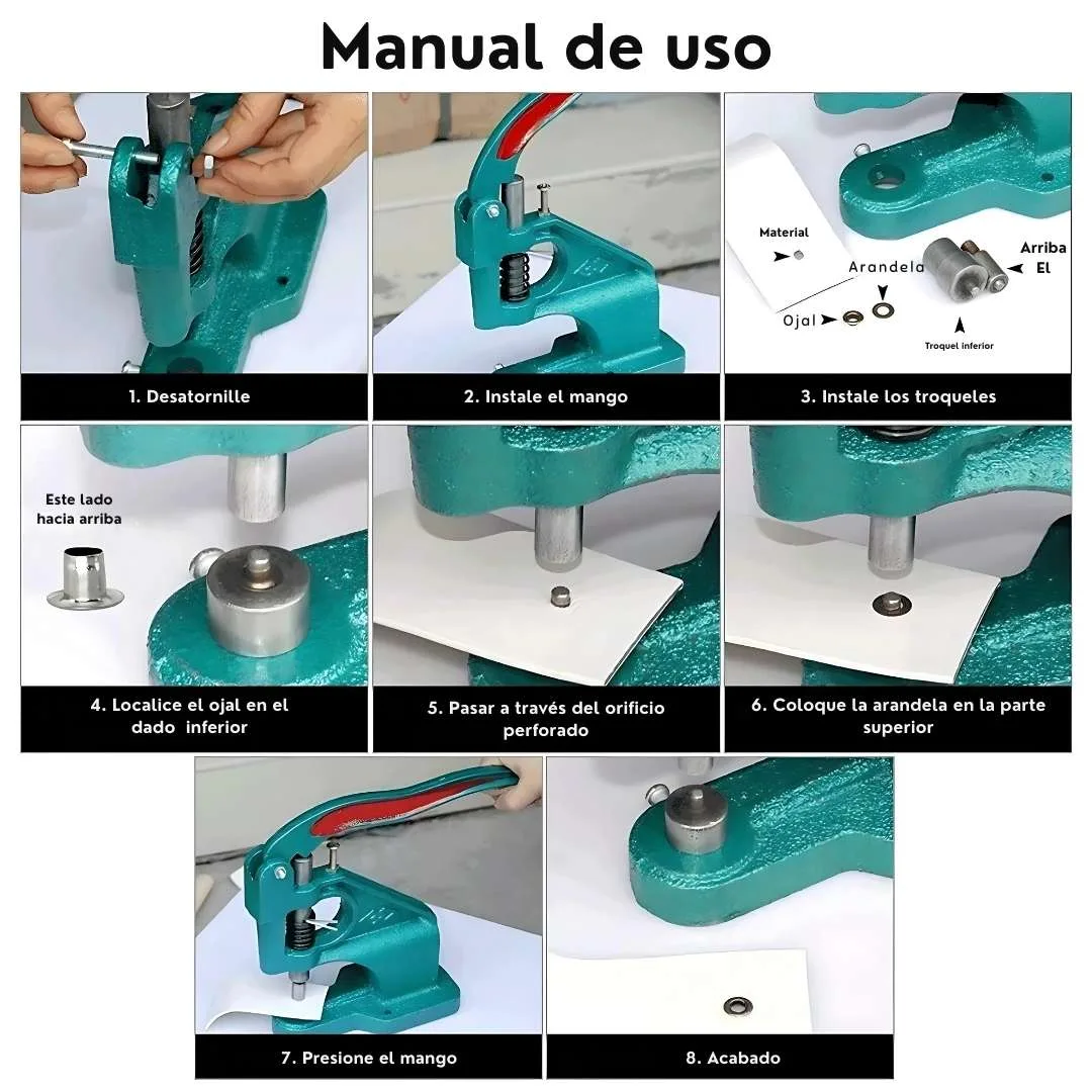 Máquina troqueladora para ojales, broches, remaches para uso intensivo, perfecta para confección y reparaciones - Imagen 4